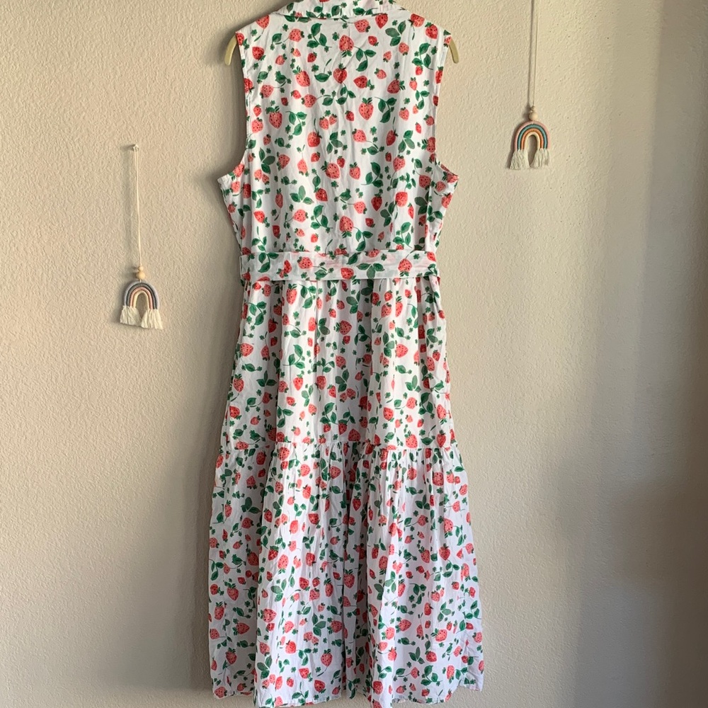 EUC J. Crew White Midi Dress with Strawberry Print - Picture 5 of 6
